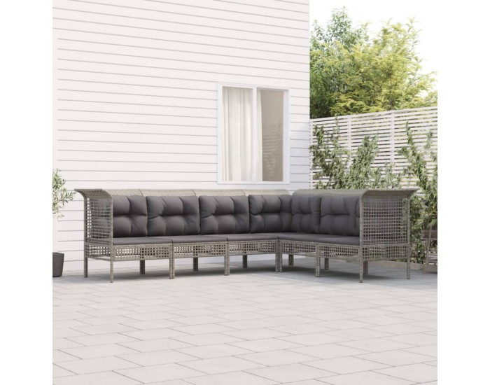Sonata Set mobilier de grădină cu perne, 6 piese, gri, poliratan