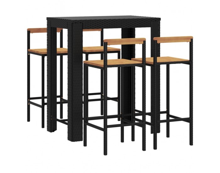 Sonata Set bar pentru grădină, 5 piese, negru, poliratan/lemn acacia