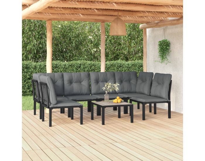 Sonata Set mobilier de grădină, 7 piese, negru și gri, poliratan