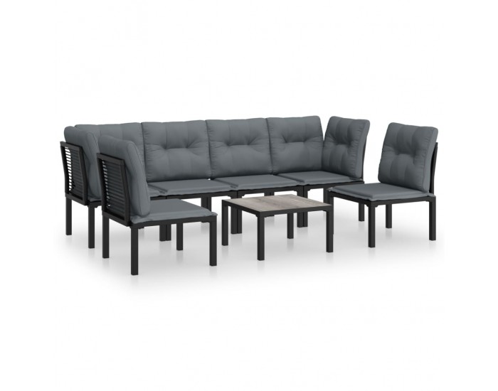 Sonata Set mobilier de grădină, 7 piese, negru și gri, poliratan
