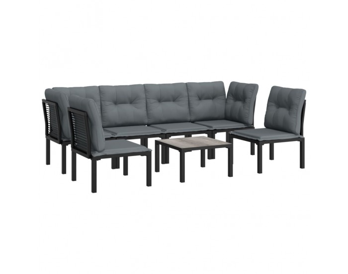Sonata Set mobilier de grădină, 7 piese, negru și gri, poliratan