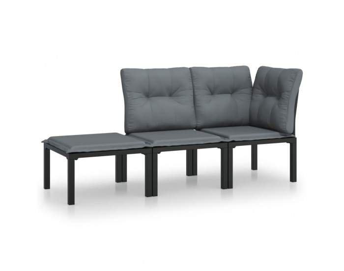 Sonata Set mobilier de grădină cu perne, 3 piese, negru/gri, poliratan