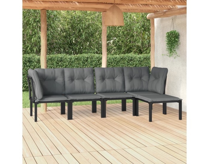 Sonata Set mobilier de grădină, 5 piese, negru/gri, poliratan