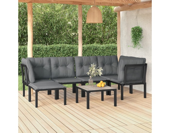 Sonata Set mobilier de grădină, 7 piese, negru și gri, poliratan