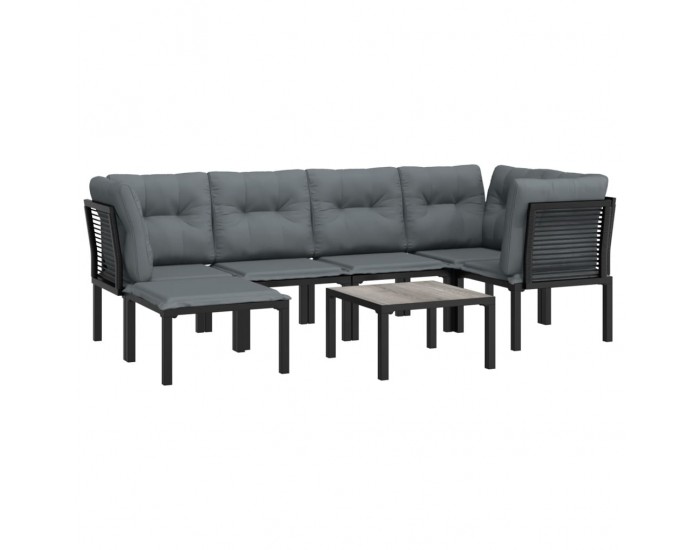 Sonata Set mobilier de grădină, 7 piese, negru și gri, poliratan