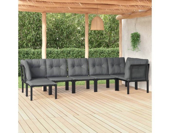 Sonata Set mobilier de grădină, 7 piese, negru și gri, poliratan