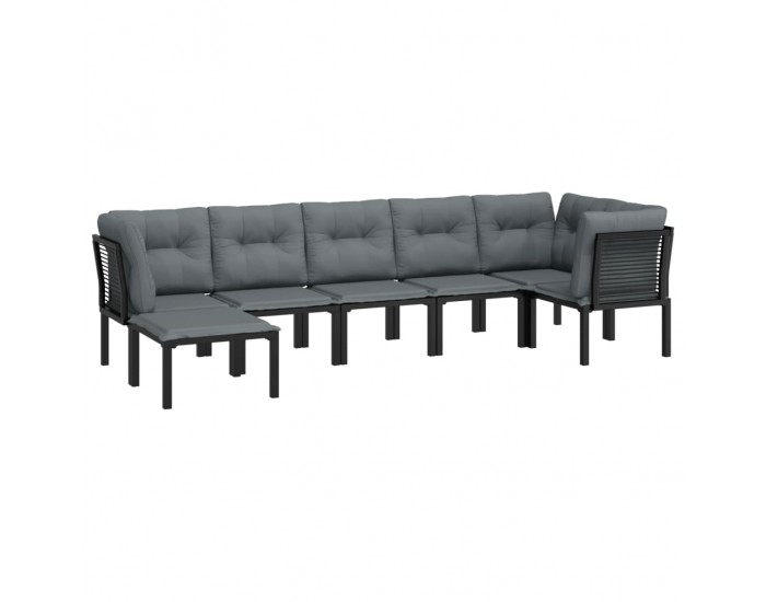 Sonata Set mobilier de grădină, 7 piese, negru și gri, poliratan