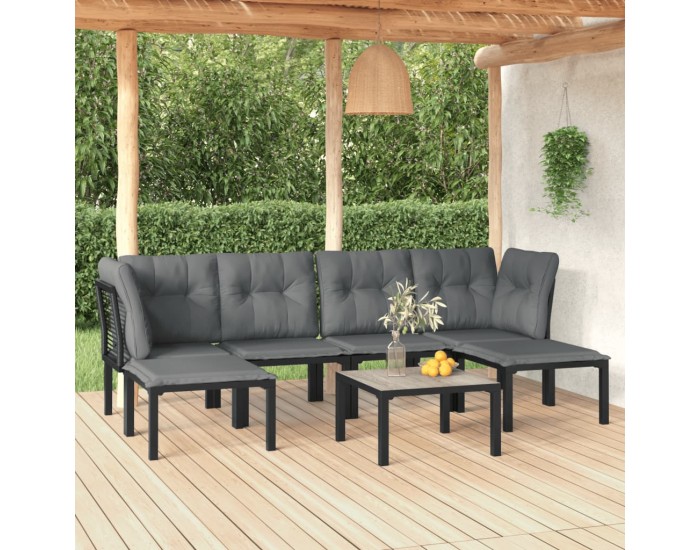 Sonata Set mobilier de grădină, 7 piese, negru și gri, poliratan