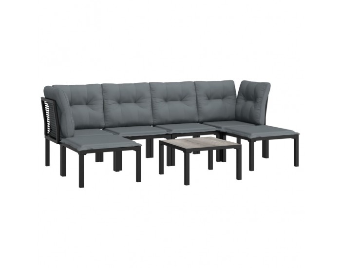 Sonata Set mobilier de grădină, 7 piese, negru și gri, poliratan