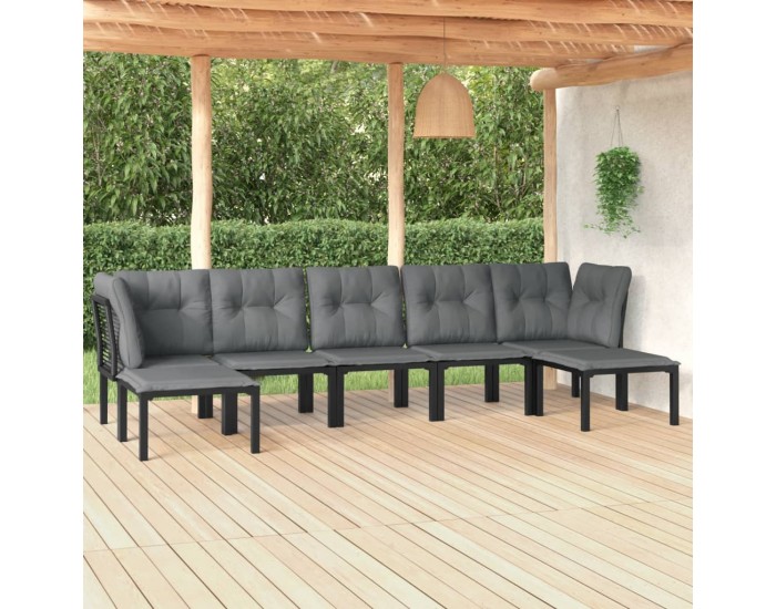 Sonata Set mobilier de grădină, 7 piese, negru și gri, poliratan