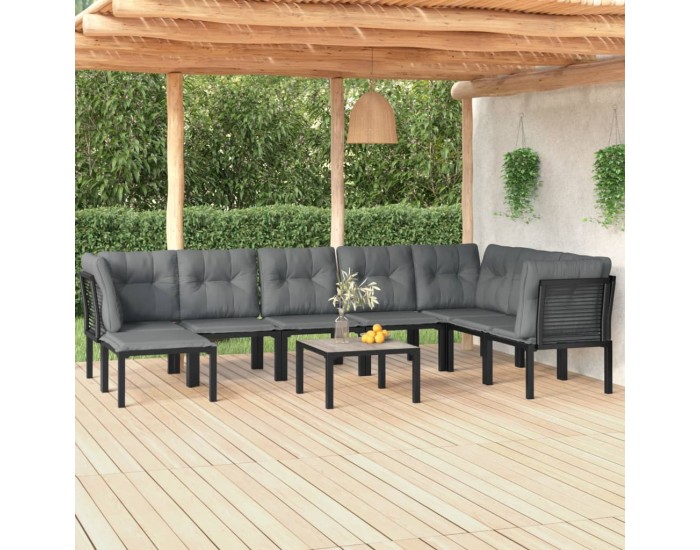 Sonata Set mobilier de grădină, 9 piese, negru și gri, poliratan