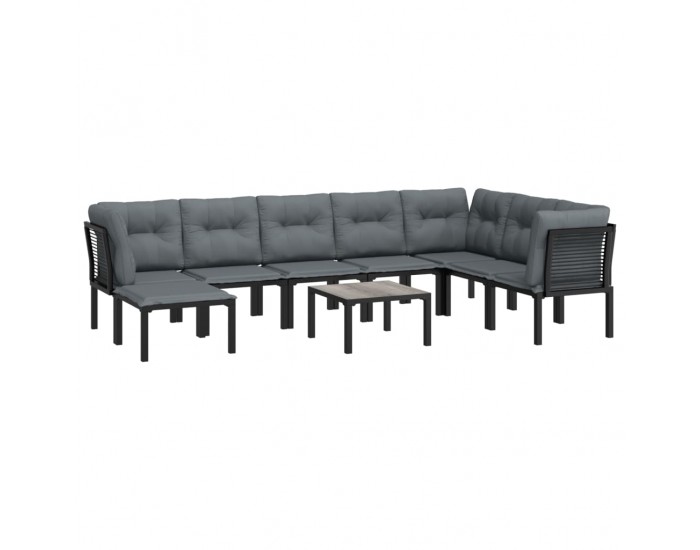 Sonata Set mobilier de grădină, 9 piese, negru și gri, poliratan