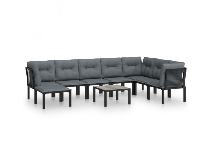 Sonata Set mobilier de grădină, 9 piese, negru și gri, poliratan