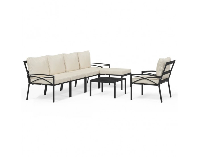 Sonata Set mobilier de grădină cu perne nisipii, 7 piese, oțel