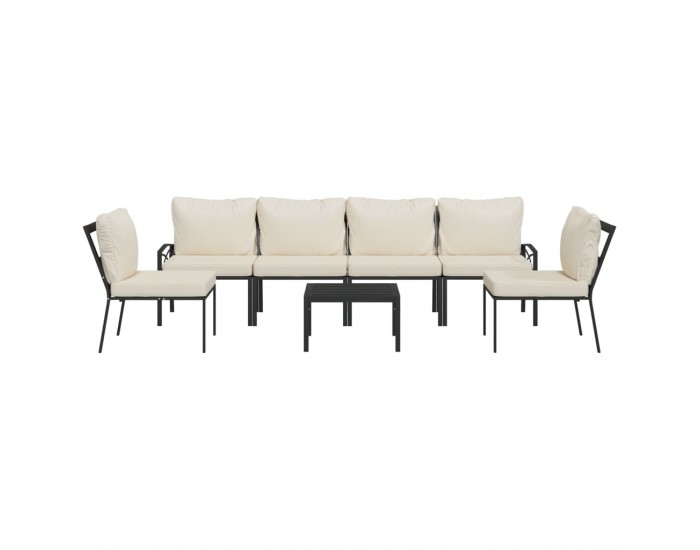 Sonata Set mobilier de grădină cu perne nisipii, 7 piese, oțel