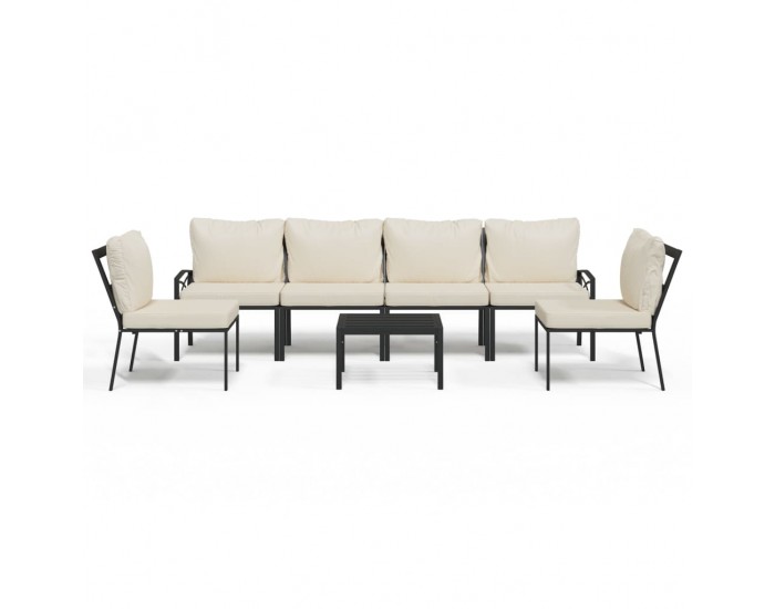 Sonata Set mobilier de grădină cu perne nisipii, 7 piese, oțel