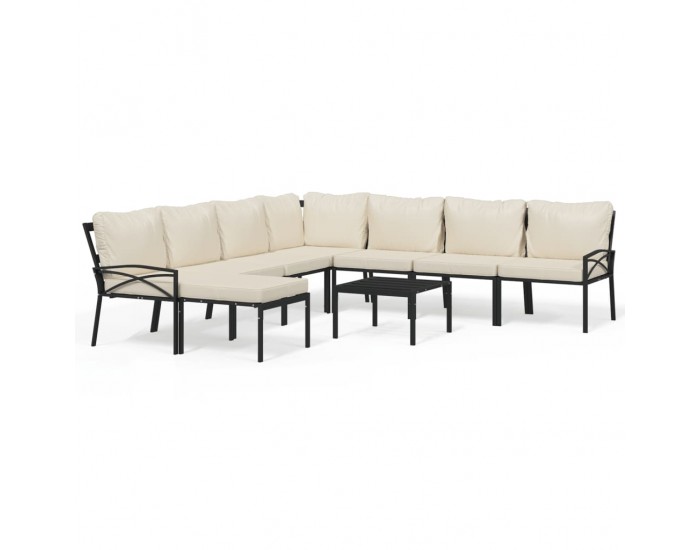 Sonata Set mobilier de grădină cu perne nisipii, 9 piese, oțel