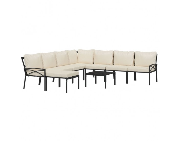 Sonata Set mobilier de grădină cu perne nisipii, 9 piese, oțel