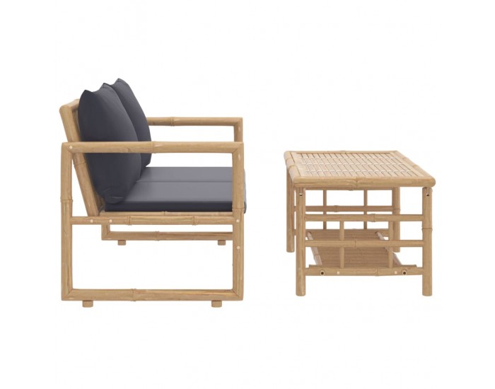 Sonata Set mobilier de grădină cu perne gri închis, 2 piese, bambus