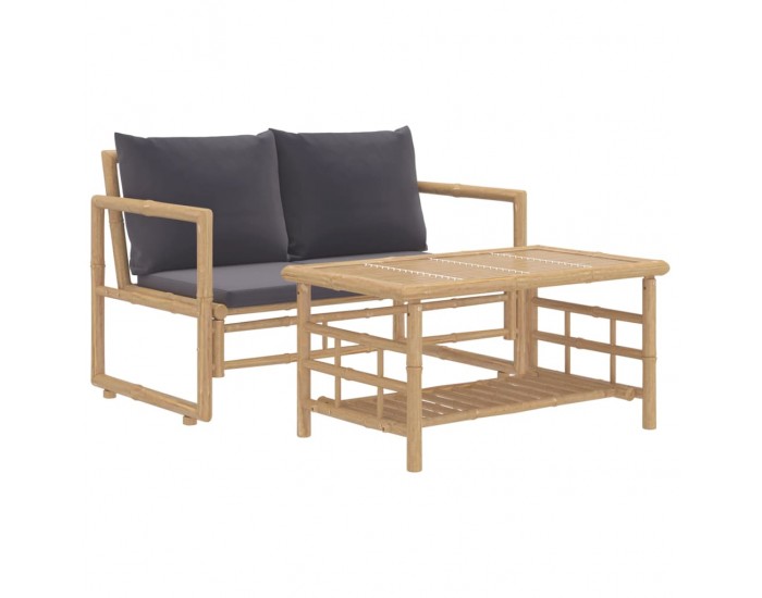 Sonata Set mobilier de grădină cu perne gri închis, 2 piese, bambus