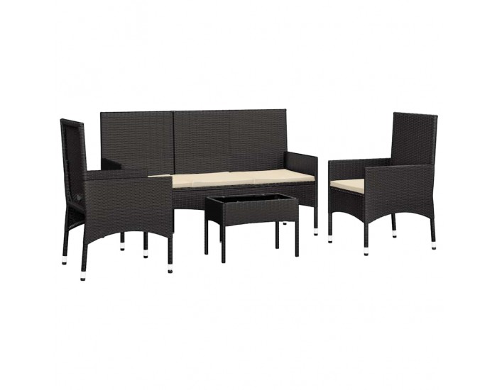 Sonata Set mobilier relaxare grădină 4 piese cu perne poliratan negru
