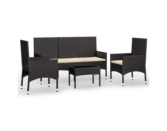 Sonata Set mobilier relaxare grădină 4 piese cu perne poliratan negru