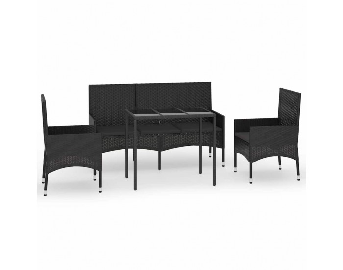 Sonata Set mobilier relaxare grădină 4 piese cu perne poliratan negru