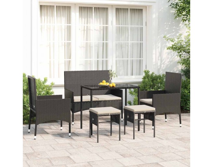 Sonata Set mobilier de grădină cu perne, 6 piese, negru, poliratan