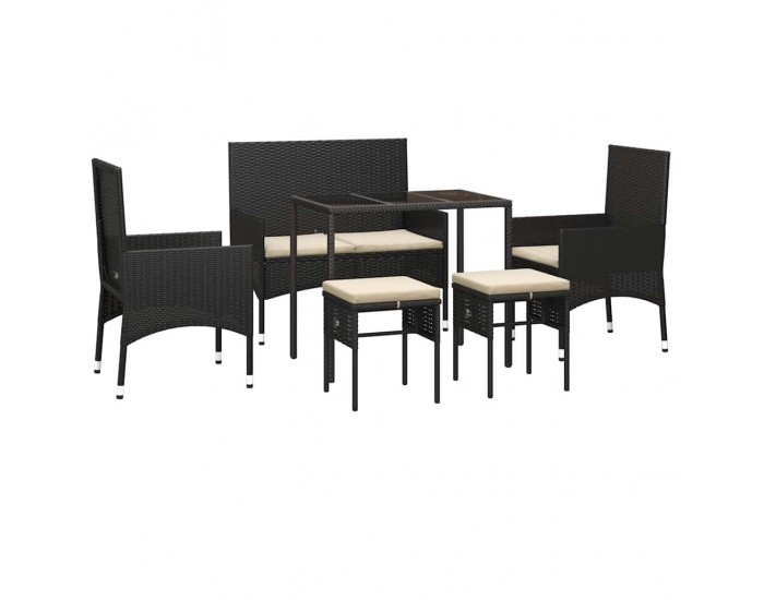 Sonata Set mobilier de grădină cu perne, 6 piese, negru, poliratan