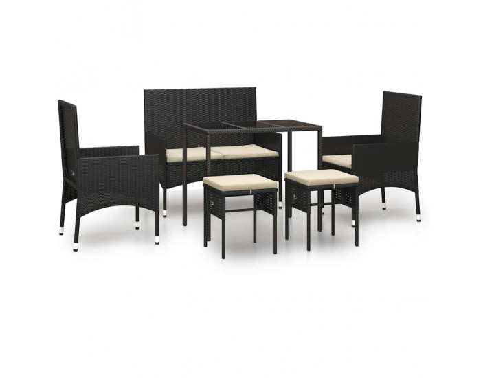 Sonata Set mobilier de grădină cu perne, 6 piese, negru, poliratan