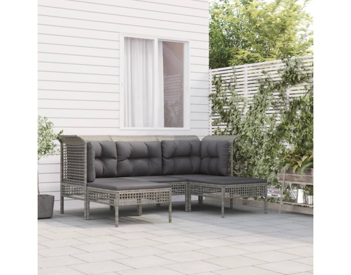 Sonata Set mobilier de grădină cu perne, 5 piese, gri, poliratan