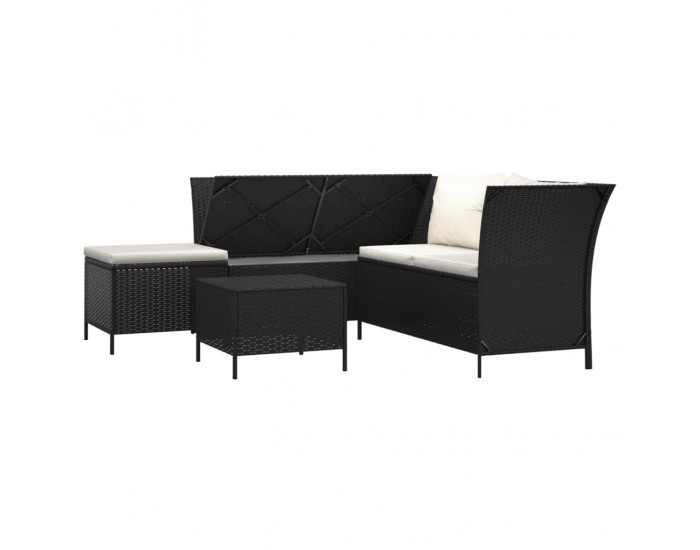 Sonata Set mobilier relaxare grădină 4 piese cu perne poliratan negru