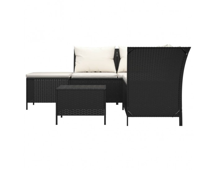 Sonata Set mobilier relaxare grădină 4 piese cu perne poliratan negru