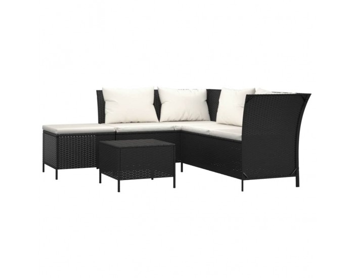 Sonata Set mobilier relaxare grădină 4 piese cu perne poliratan negru