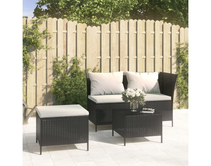 Sonata Set mobilier de grădină cu perne, 3 piese, negru, poliratan