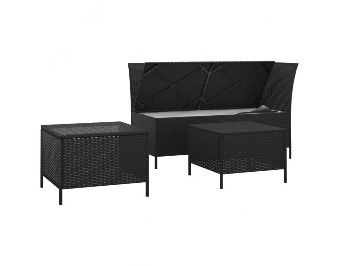 Sonata Set mobilier de grădină cu perne, 3 piese, negru, poliratan