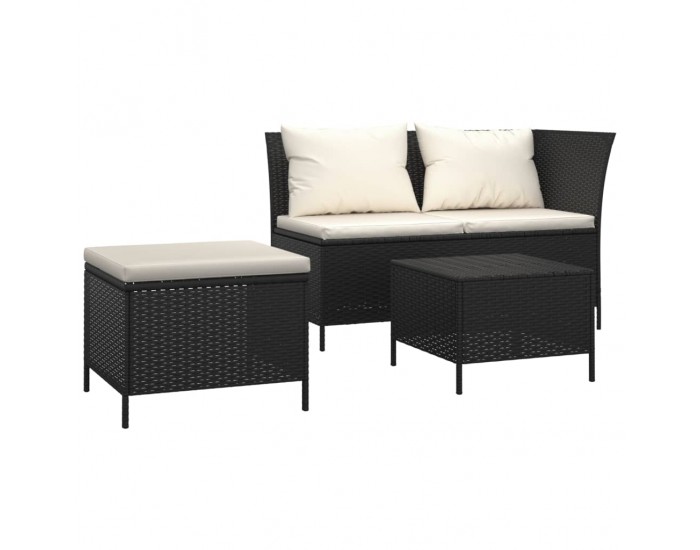 Sonata Set mobilier de grădină cu perne, 3 piese, negru, poliratan