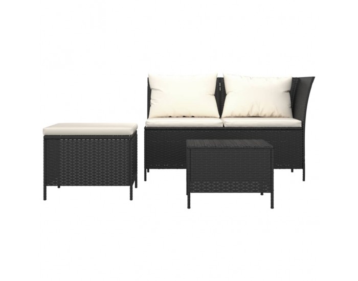 Sonata Set mobilier de grădină cu perne, 3 piese, negru, poliratan