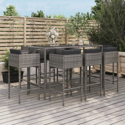 Sonata H Градински бар комплект с възглавници 9 части сив полиратан - Seturi pentru exterior