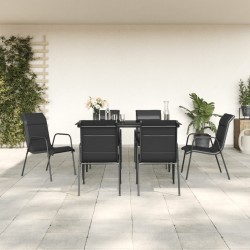 Sonata H Градински трапезен комплект 7 части черен стомана и текстилен - Seturi pentru exterior