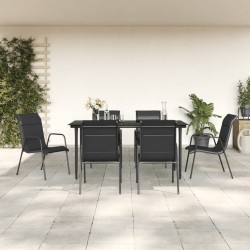 Sonata H Градински трапезен комплект 7 части черен стомана и текстилен - Seturi pentru exterior