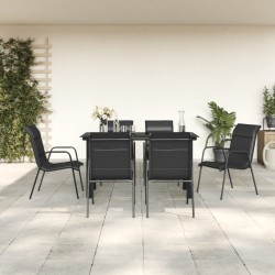 Sonata H Градински трапезен комплект 7 части черен стомана и текстилен - Seturi pentru exterior