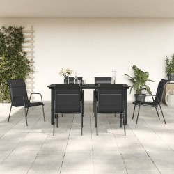 Sonata H Градински трапезен комплект 7 части черен стомана и текстилен - Seturi pentru exterior