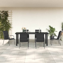 Sonata H Градински трапезен комплект 7 части черен стомана и текстилен - Seturi pentru exterior