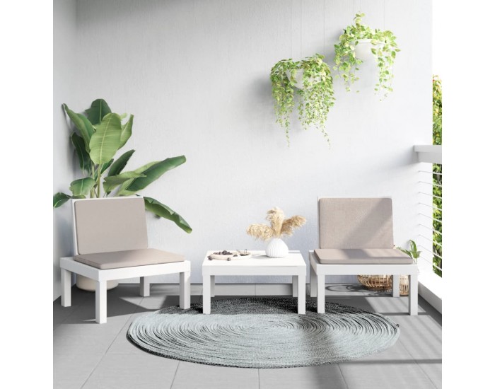 Sonata Set mobilier de grădină, 3 piese, cu perne, alb, PP