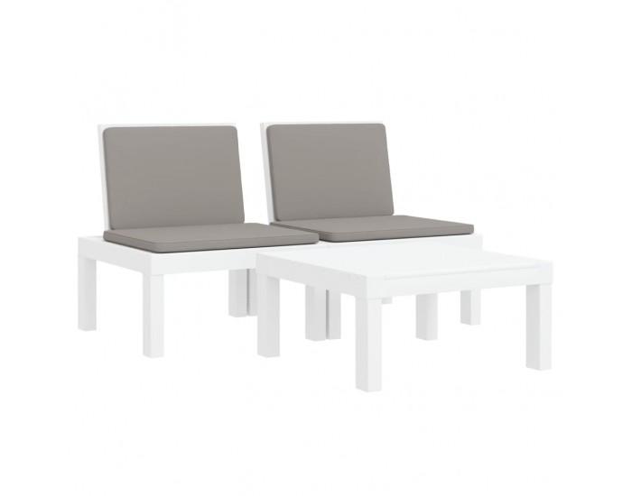 Sonata Set mobilier de grădină, 3 piese, cu perne, alb, PP