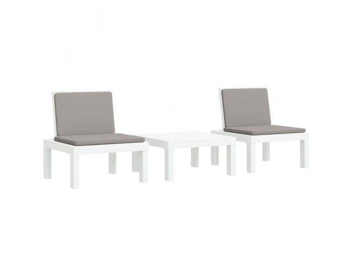 Sonata Set mobilier de grădină, 3 piese, cu perne, alb, PP