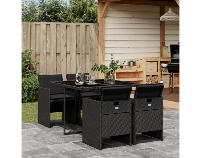 Sonata Set mobilier de grădină cu perne, 5 piese, negru, poliratan