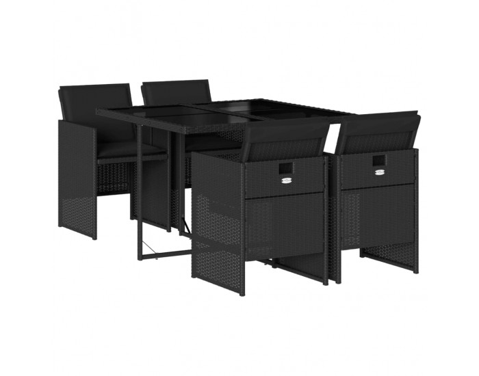 Sonata Set mobilier de grădină cu perne, 5 piese, negru, poliratan