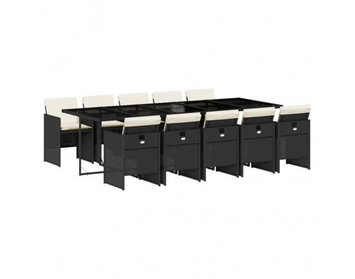 Sonata Set mobilier de exterior cu perne, 11 piese, negru, poliratan